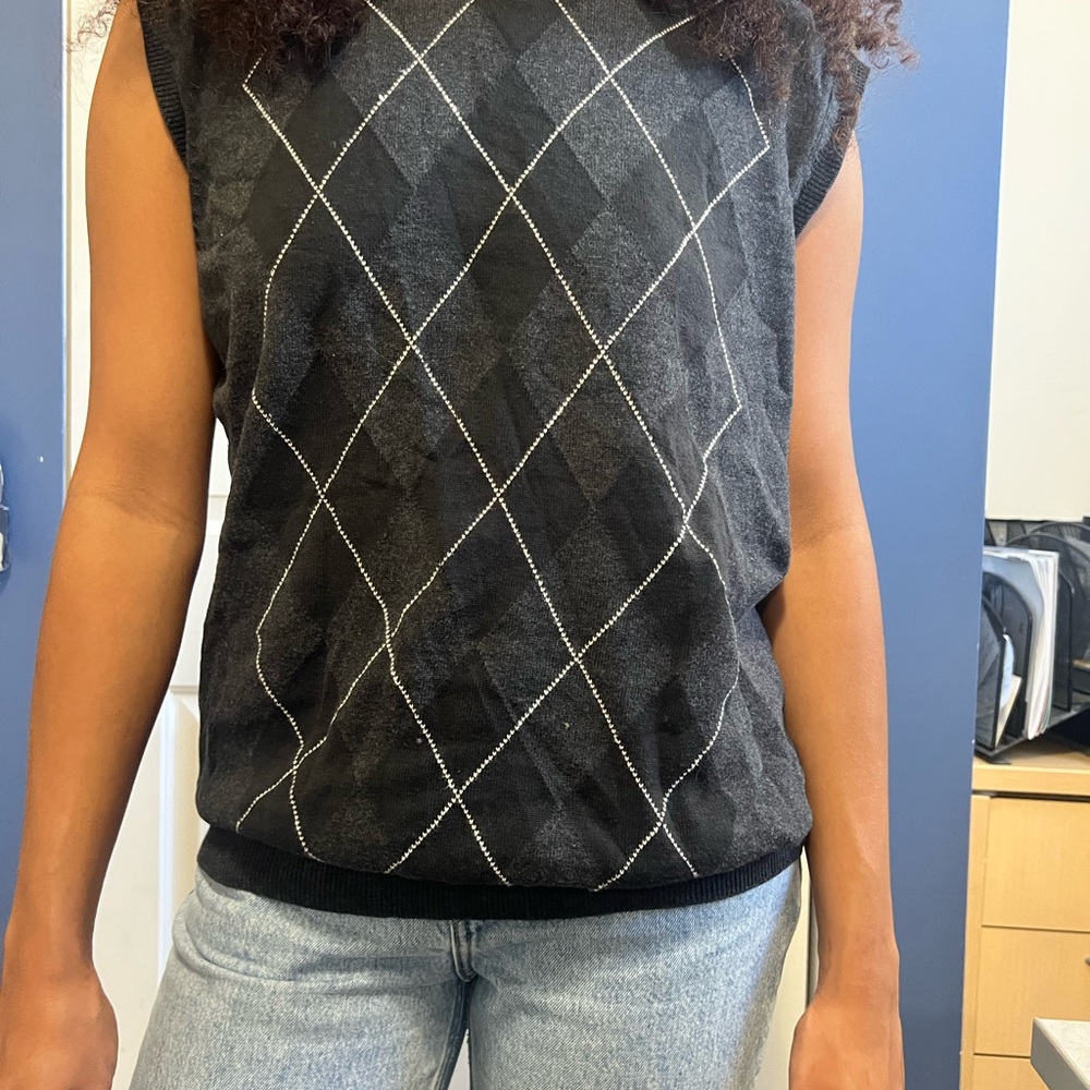 Black Argyle Sleeveless Top